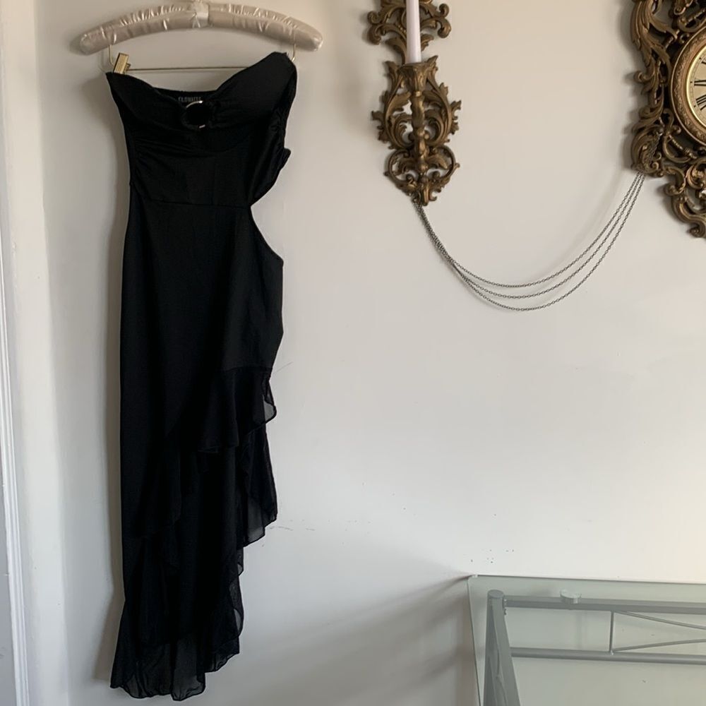 MIDI DRESS RUFFLE CUTOUT BLACK - Picture 3 of 12